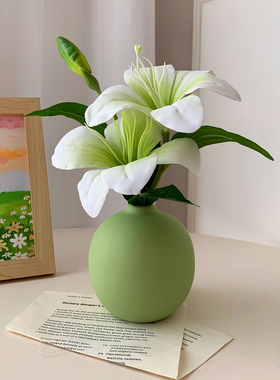小清新仿真百合花假花陶瓷花瓶