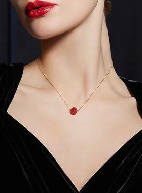 红玛瑙路路通单颗转运珠吊坠项链女士本命年相思豆玉髓新年锁骨链