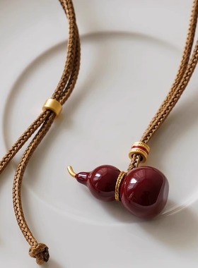 新中式国风编织葫芦项链红色手绳女轻奢高级感秋冬长款毛衣链配饰