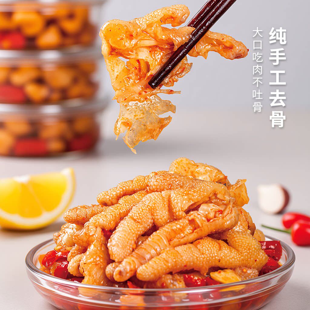 无骨鸡爪柠檬酸辣罐装去骨鸡爪开袋即食解馋零食小吃休闲食品