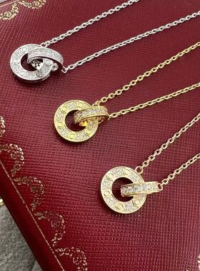 钉子镶钻镀18K金大圆饼项链女男女高版本高级感玫瑰金满天星项链