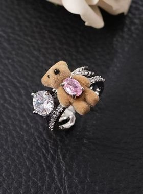 YL乐园系列毛绒绒可爱小熊开口戒指ins小众设计高级感送女友礼物