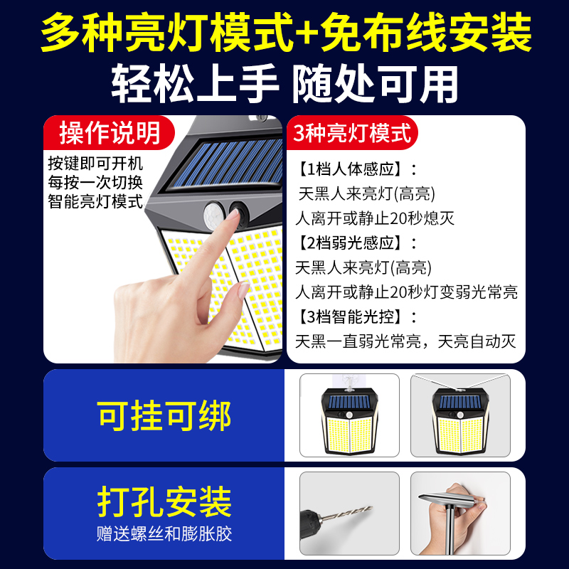 太阳能户外壁灯防水别墅庭院灯家用室外农村感应院子门口照明灯 - 图1