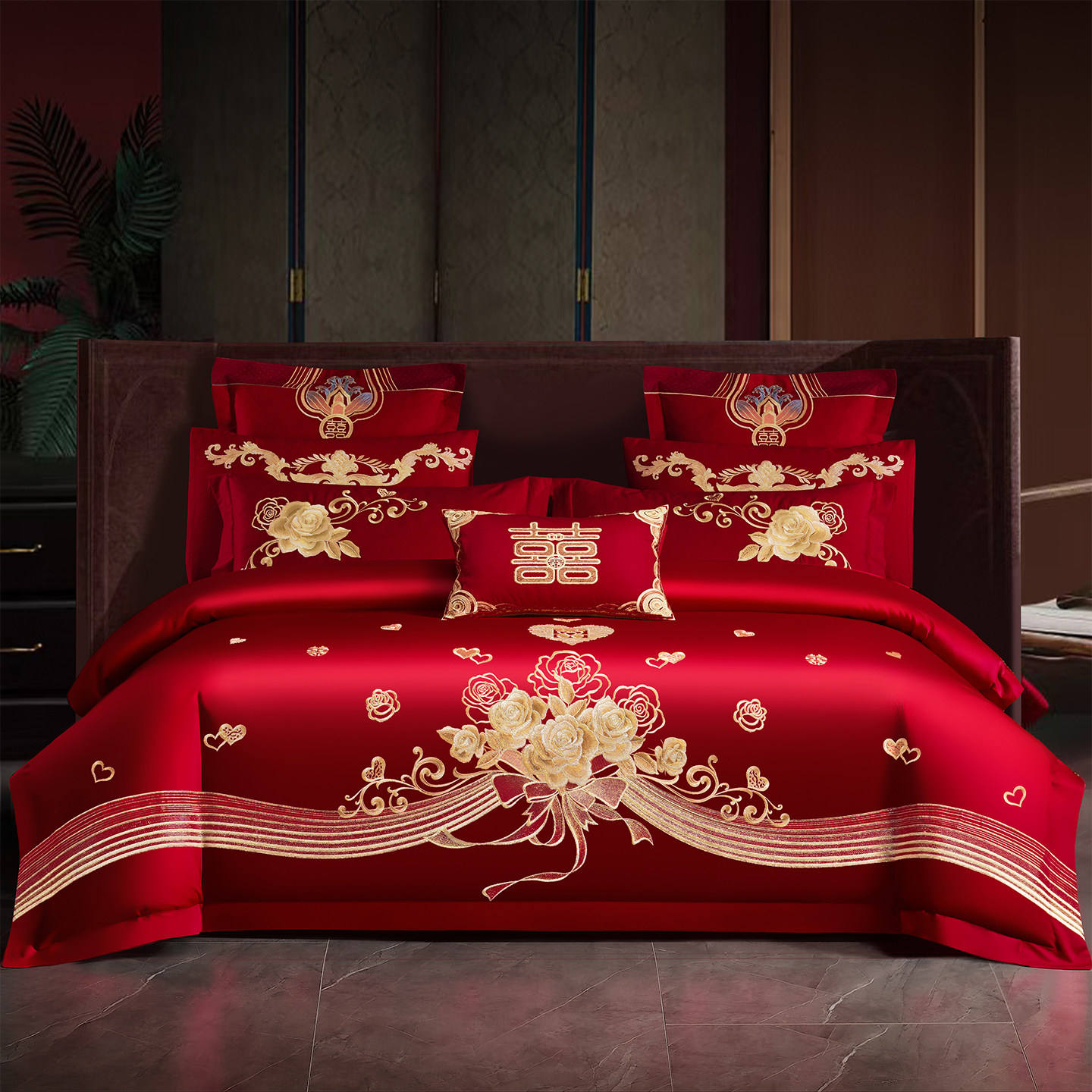 高档婚庆四件套大红龙凤刺绣新婚嫁礼房结婚床上用品喜庆被单床笠,淘宝优惠券,粉丝福利购,淘宝优惠卷