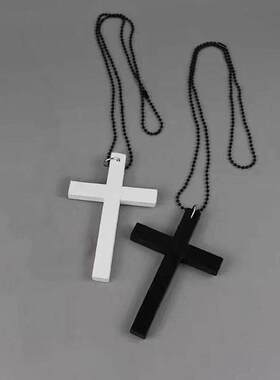 暗黑黑白十字架项链大毛衣链哥特修女配饰洛丽塔复古长款黑色白色