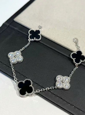 白贝母五花四叶草手链女纯银小众轻奢首饰叠戴幸运手饰黄金玫瑰金