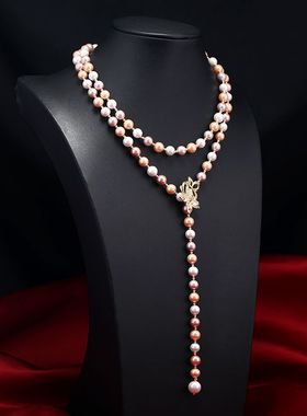 高档大气珍珠项链天然贝壳优雅气质多层叠戴秋冬红色百搭毛衣链女