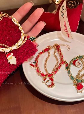圣诞限定氛围感~双层叠戴圣诞老人手链女可爱卡通手饰礼物串珠