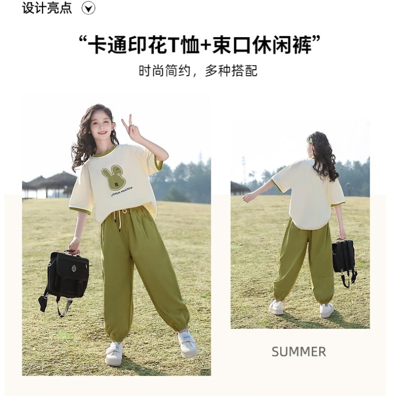 女童短袖t恤2024新款夏装套装中大童女装夏款儿童纯棉女孩衣服夏-图2