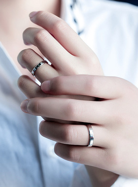 S925情侣戒指纯银女平面小众简约饰品光面闭口对戒亮面首饰批发