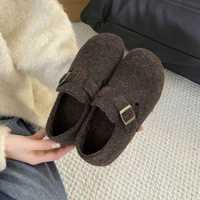 厚底高级灰勃肯鞋女鞋子2025新款冬季内增高百搭毛毛棉鞋博肯单鞋 - 图0