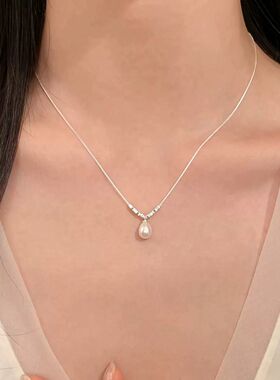 【赫本风】气质珍珠碎银子吊坠项链女款高级感锁骨颈链轻奢小众新