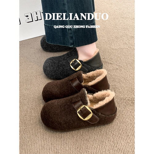 内增高勃肯鞋女款2025新款冬季爆款加绒保暖一脚蹬两穿雪地棉鞋子 - 图3