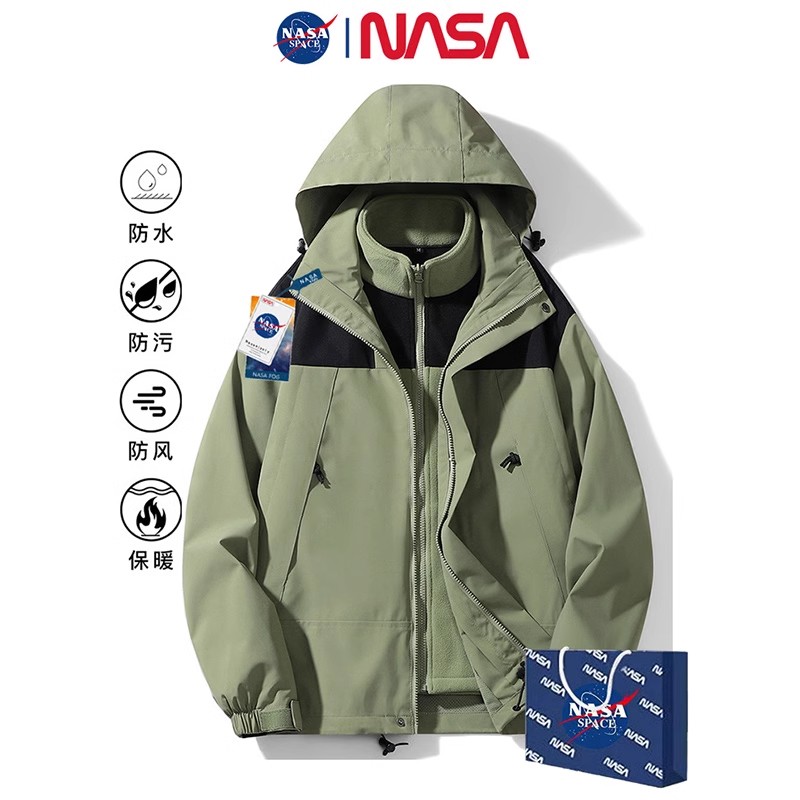 nasa冲锋衣男女同款秋冬季三合一户外防风防水情侣登山服外套抓绒