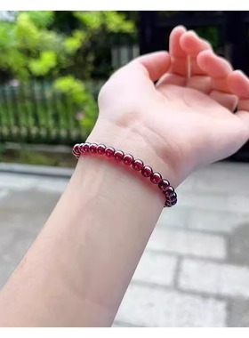 爆款仿石榴石手链女正品潮单圈水晶多圈手串收藏级三圈酒红珠子