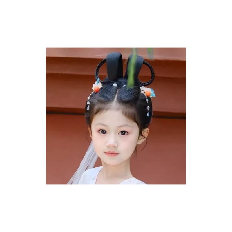 儿童汉服假发古装女童舞台演出套装软发髻古风头饰盘发垫发包造型 - 图3