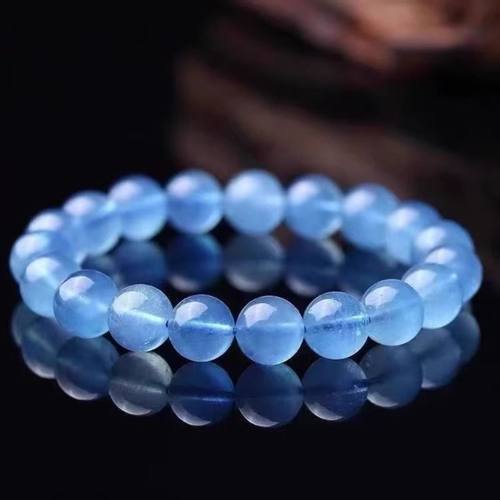 海蓝宝转运珠水晶男珠子平替冰种手链多圈手串女深海蓝三圈蓝色 - 图0