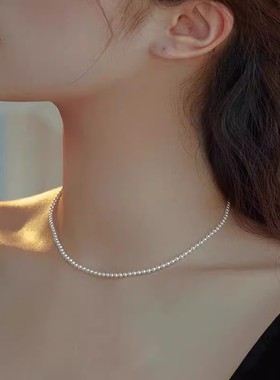 正圆小米珍珠项链女轻奢小众设计感锁骨链强光人造珍珠叠戴颈链