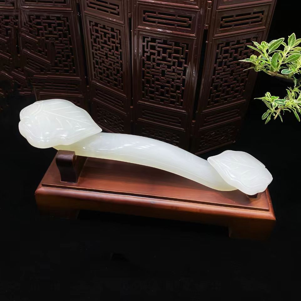 白玉如意摆件天然玉石客厅玄关博古架酒柜中式家居装饰乔迁新