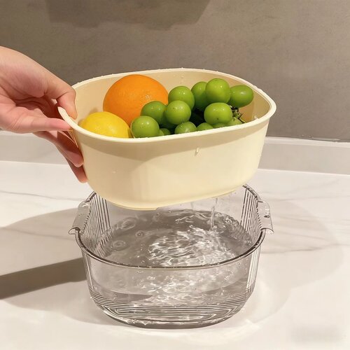 双层沥水篮厨房洗菜盆客厅家用水果盘加厚淘米洗菜篮子收纳食品级 - 图3