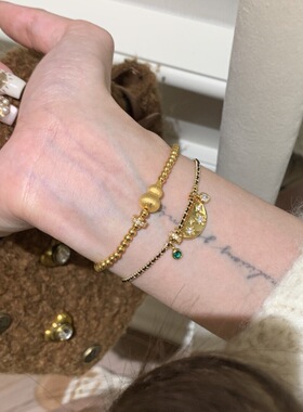 925法式微笑新中式黑绳编织复古星芒手链项链精致中古风气质首饰