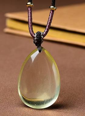 天然黄水晶水滴形吊坠情侣礼物