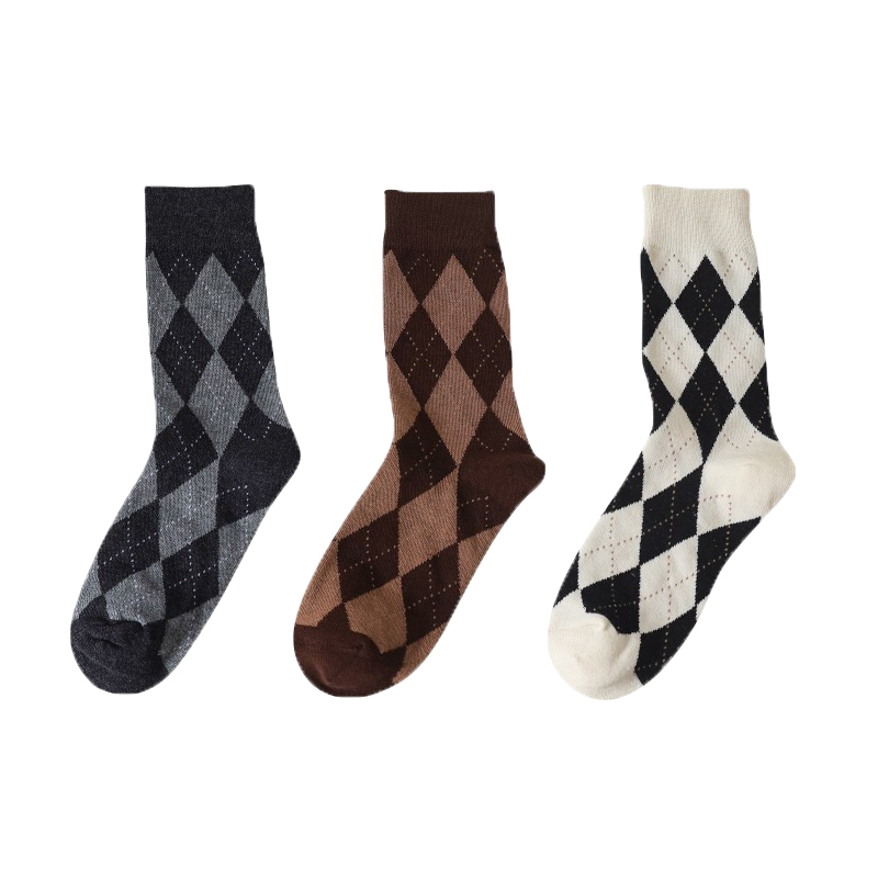 复古菱格袜子女春秋季ins潮中筒袜 天天特卖工厂店短袜/打底袜/丝袜/美腿袜