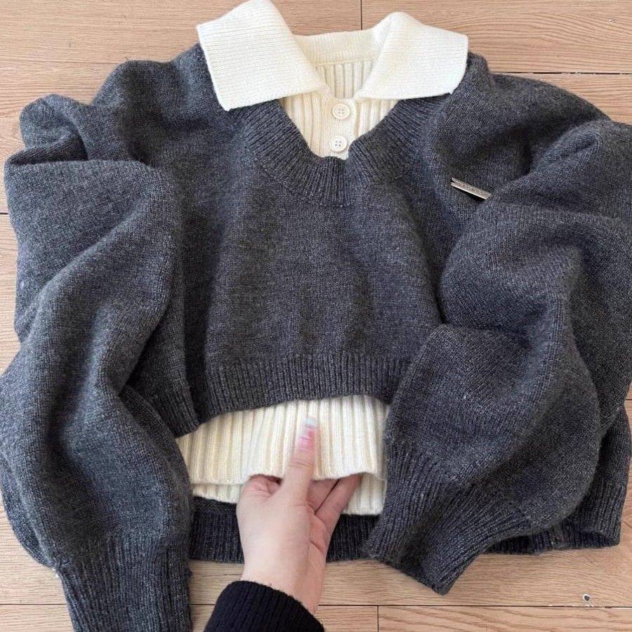 学院风领毛衣女秋冬季高腰两件套针织衫大码内搭上衣2025爆款,淘宝优惠券,粉丝福利购,淘宝优惠卷