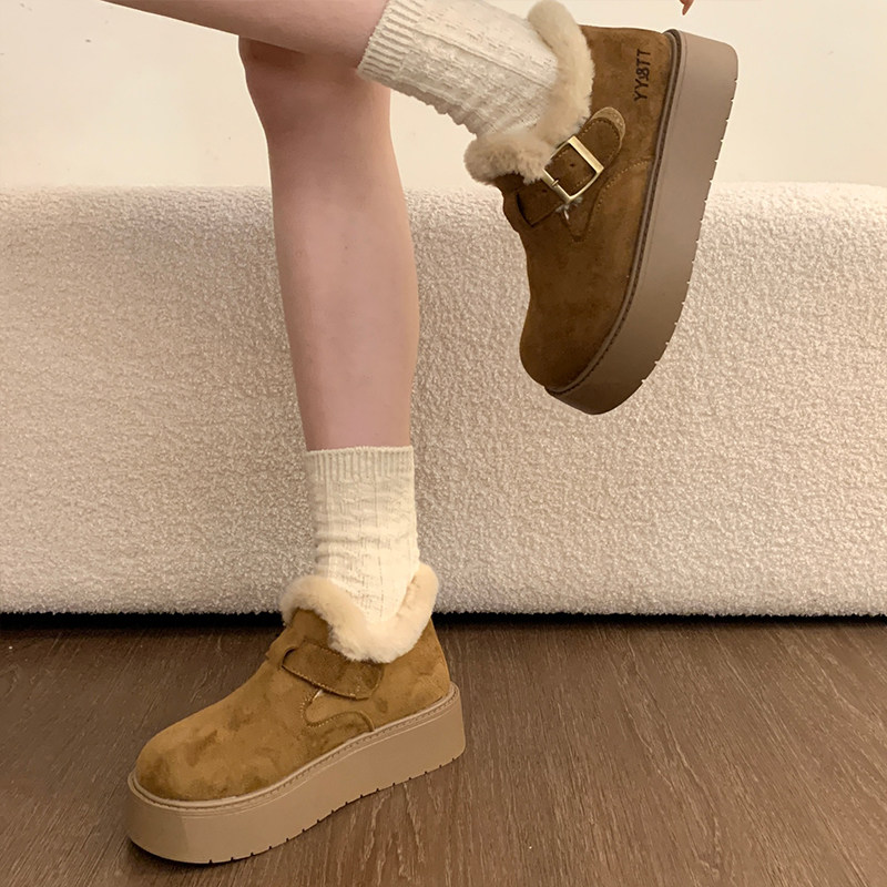 厚底加绒全包勃肯鞋高帮女鞋子2025冬季新款乐福鞋雪地靴毛毛棉鞋,淘宝优惠券,粉丝福利购,淘宝优惠卷