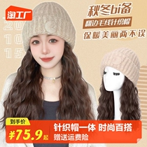 Hat Wig Woman Long Hair Autumn Winter Knit Wool Cord Hat Integrated Fashion Women 2023 New Headgear Wig Hats