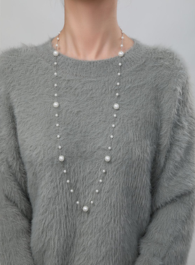 秋冬长款珍珠项链设计感串珠满天星人造珍珠毛衣链时尚洋气颈链