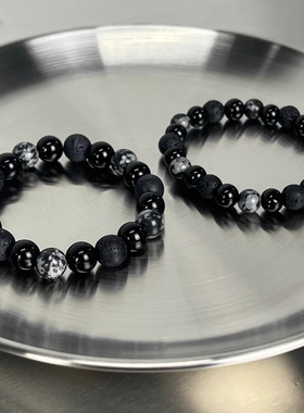 黑曜石潮酷手链珠子情侣复古手串男高级感黑色情侣串珠手环手饰女