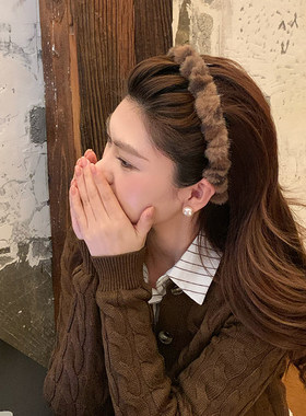 时髦豹纹毛绒高颅顶波浪发箍女高级感发饰女时尚洗脸波浪头箍发卡