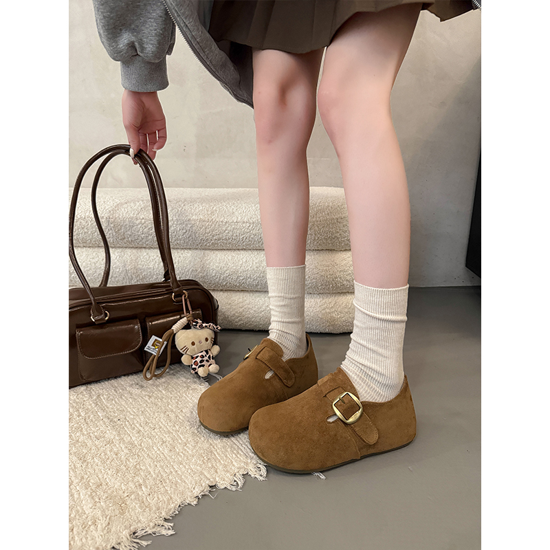 厚底内增高全包勃肯鞋女鞋子2025新款秋一脚蹬博肯单鞋乐福豆豆鞋 - 图2