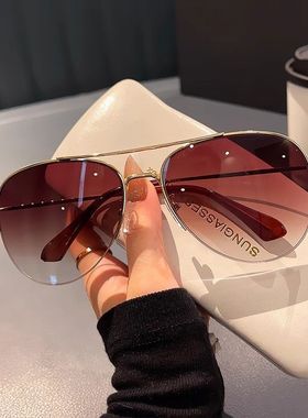 飞行员墨镜男女大脸显瘦开车防紫外线蛤蟆镜半框太阳眼镜复古金框