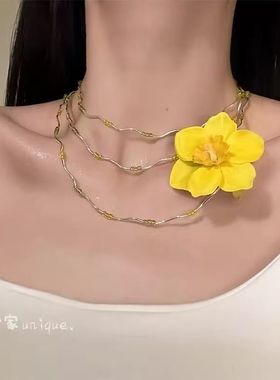 【浪漫格桑花】甜美黄色花朵串珠项链女小众百搭锁骨链甜美小清新