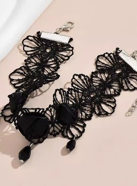 黑色蕾丝花朵脚链女脚绳裸脚脚环