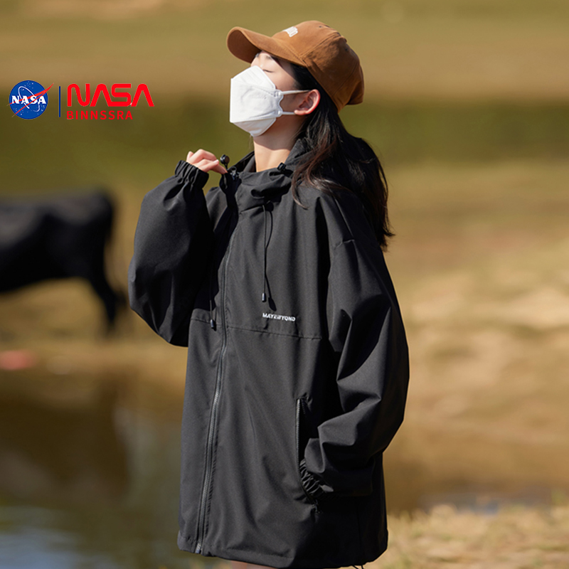 nasa外套女2024年新款春秋季美式冲锋衣小个子夹克情侣款风衣防风-图0