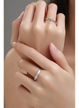 真爱永恒纯银情侣戒指一对小众设计百搭送女友情人节礼物开口对戒