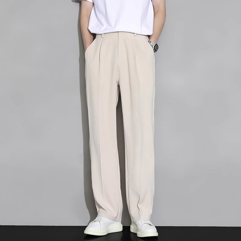 直筒小西裤男士夏季冰丝薄款2024新款高级感休闲西装长裤子宽松型-图0
