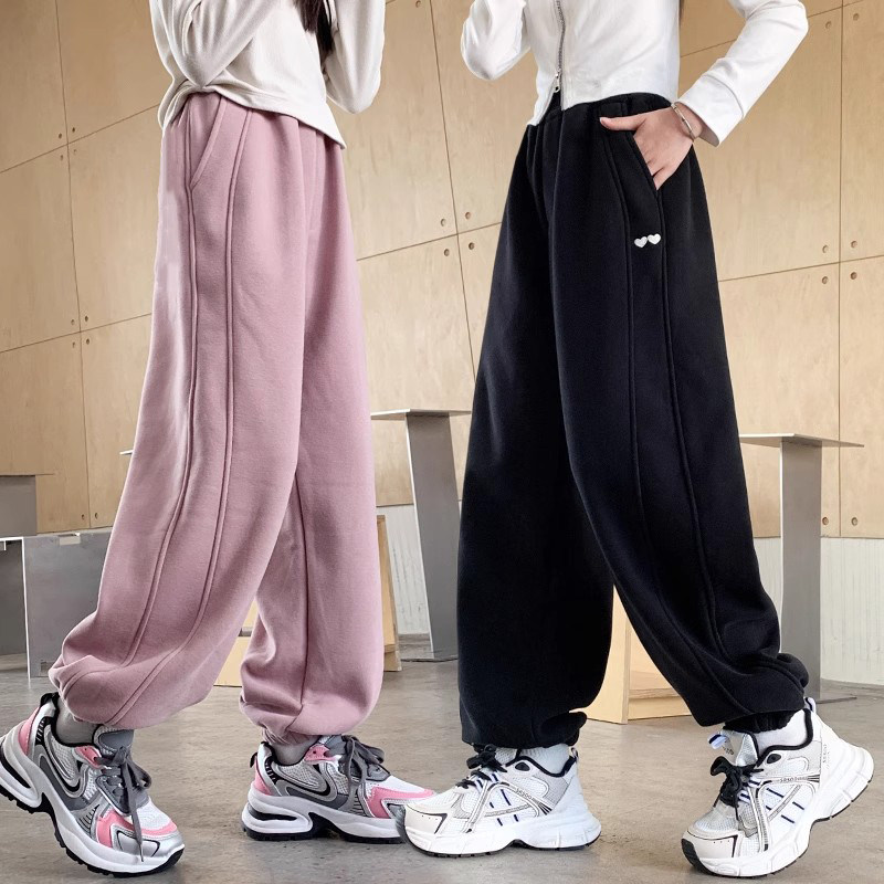 女童加绒裤子卫裤秋冬款2025儿童黑色大童秋季休闲运动裤洋气粉色,淘宝优惠券,粉丝福利购,淘宝优惠卷