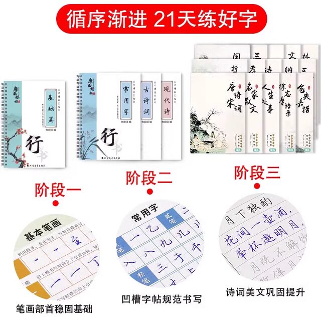 Regular script groove adult copybook set for repeated use