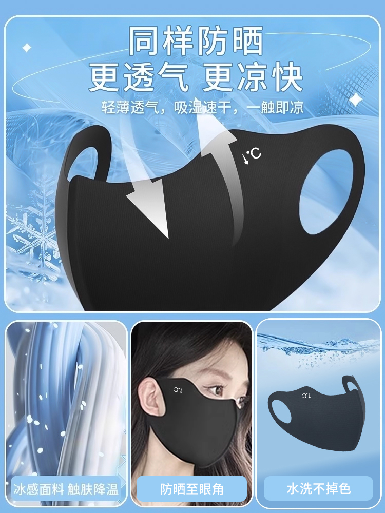 防晒口罩女2024防紫外线夏季新款黑色遮阳全脸面罩冰丝透气护眼角 - 图1