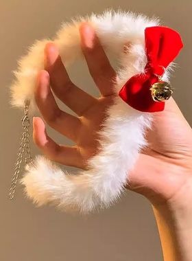 新年圣诞红色蝴蝶结毛绒项链女节日氛围感choker颈链小众锁骨链