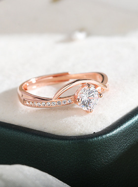 s925纯银单钻戒指轻奢小众设计高级感新款时尚个性女名媛