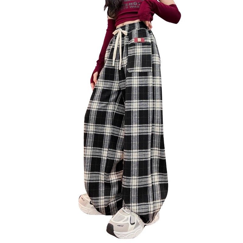 女童格子阔腿裤秋冬款2025新款儿童春秋款休闲裤子大童加绒直筒裤,淘宝优惠券,粉丝福利购,淘宝优惠卷