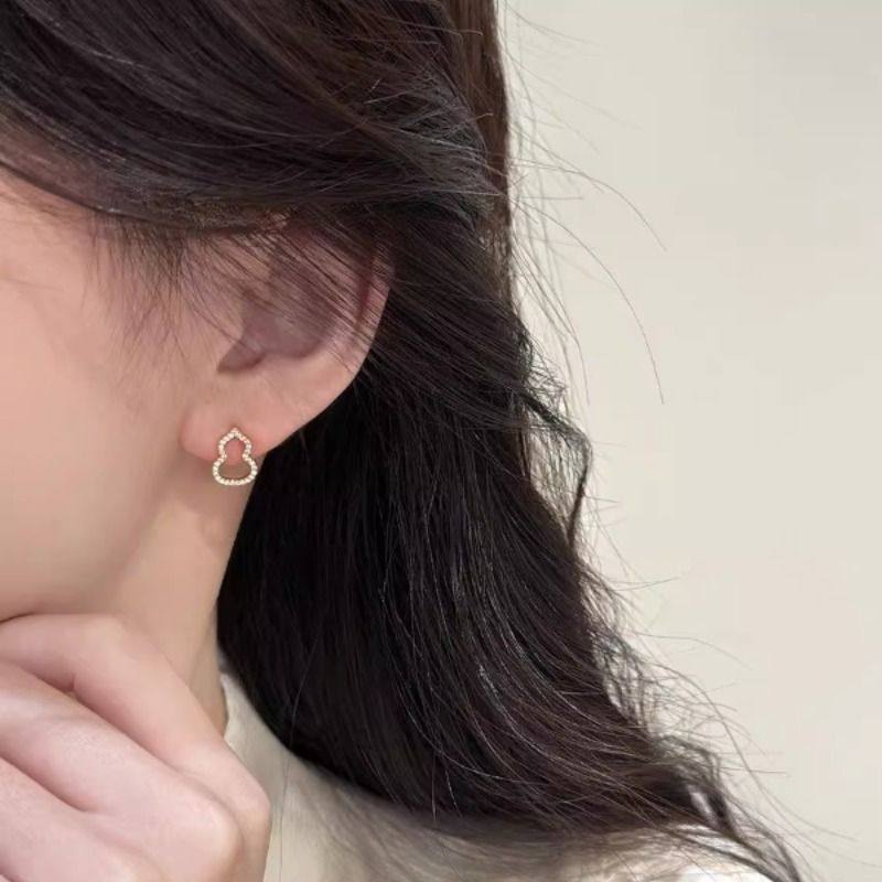 锆石金色葫芦耳钉女秋冬独特耳饰2025新款爆款轻奢高级感旺财耳环,淘宝优惠券,粉丝福利购,淘宝优惠卷