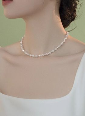 大小珍珠项链女士小众轻奢锁骨链通勤百搭人造气质颈链闺蜜设计感