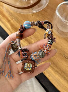 藏式唐卡手绳手工扎基唐卡搭配手工彩绘手链女2025新款气质设计感