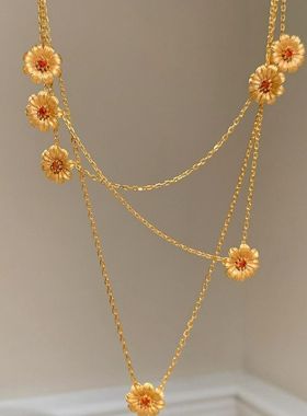 【小雏菊】中古vintage金色优雅雏菊项链叠戴复古高级双层锁骨链